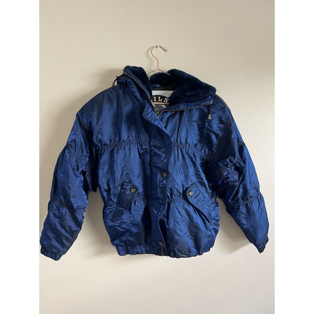 Nils Vintage Women's Ski Jacket Size 6 Blue Metallic Faux Fur‎ Collar USA